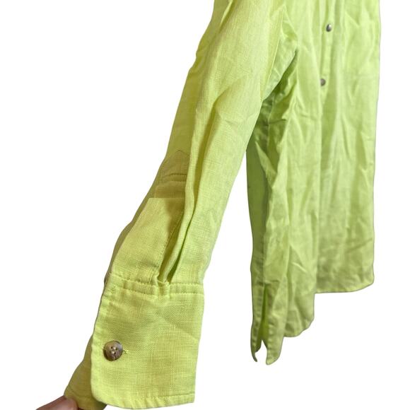 Elisabeth Women's Size 16 Button Up Shirt 100% Linen Long Sleeves Lime Green - Picture 3 of 9